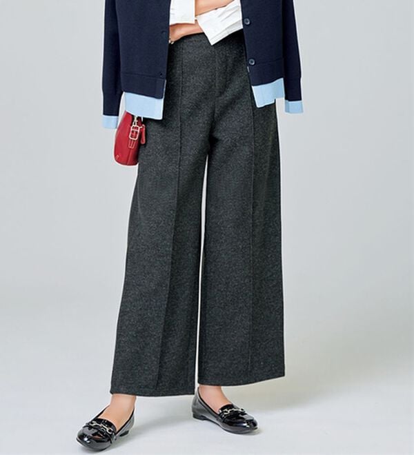 BELLUNA（ベルーナ）の「圧縮ニット素材ワイドパンツ（ワイドパンツ・ガウチョ）」｜杢チャコール