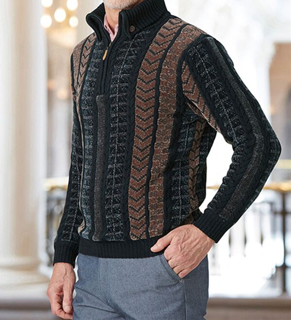 「衿暖かふっくらモールセーター（メンズニット・セーター）」｜詳細画像