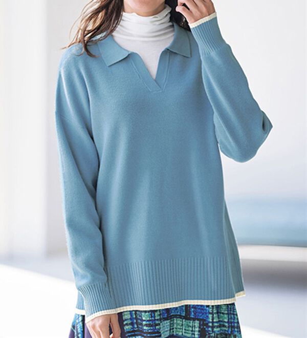 BELLUNA（ベルーナ）の「カジュアルを更新！ボーダー柄衿付セーター（ニット・セーター）」｜詳細画像