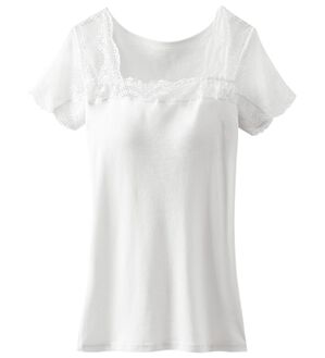 LAVIENNE（ラヴィエンヌ）の「綿１００％汗取りレース・カップ付インナー＜さらりラボ＞（ブラトップ・カップ付きインナー）」｜オフホワイト