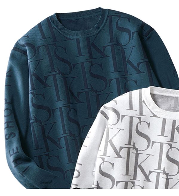 「＜ザ　ショップ　ティーケー＞軽量ストレッチロゴセーター（メンズニット・セーター）」｜ネイビー