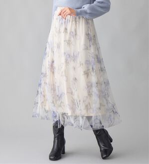 alotta（アロッタ）の「チュール花柄プリントスカート（ロングスカート）」｜オフホワイト