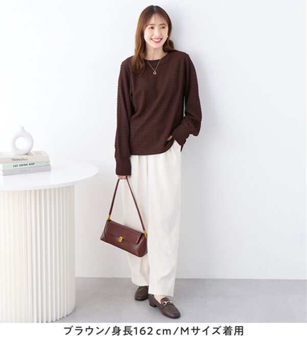 alotta（アロッタ）の「着映えジャカード素材パフ袖ゆるトップス（カットソー）」｜詳細画像