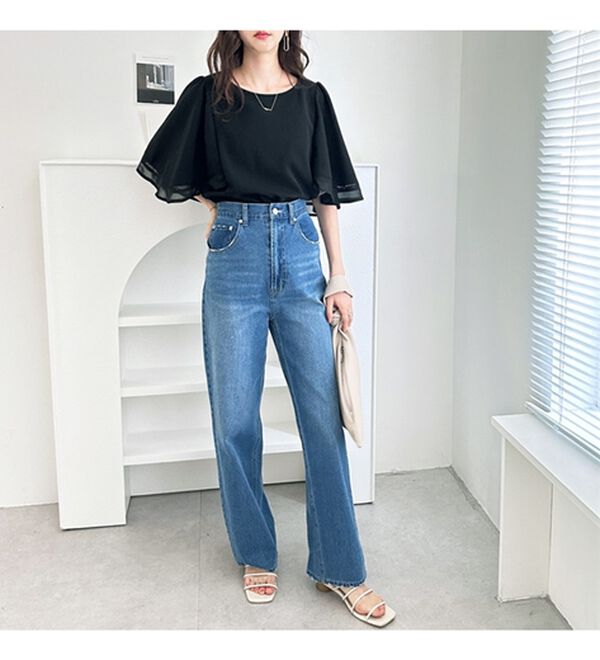 GeeRA（ジーラ）の「シアー切替フレアー袖Ｔブラウス（ブラウス）」｜詳細画像