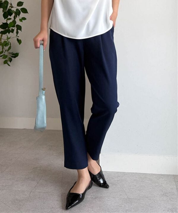 RANAN（ラナン）の「【ひんやり・ＵＶ】機能付麻調美脚タックテーパードパンツ（フルレングスパンツ）」｜詳細画像