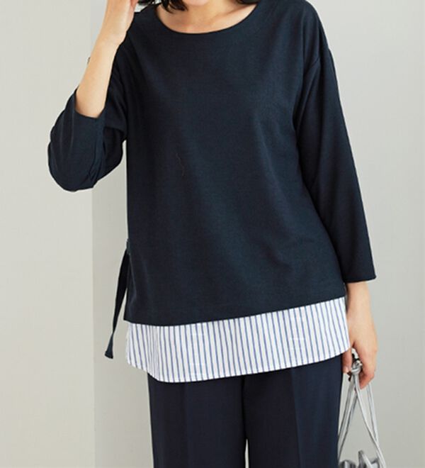 BELLUNA（ベルーナ）の「 ラメストライプシャツフェイクチュニック（チュニック）」｜詳細画像