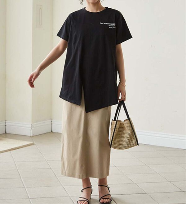 RANAN（ラナン）の「【接触冷感】ロゴプリントチュニックTシャツ（Tシャツ）」｜詳細画像