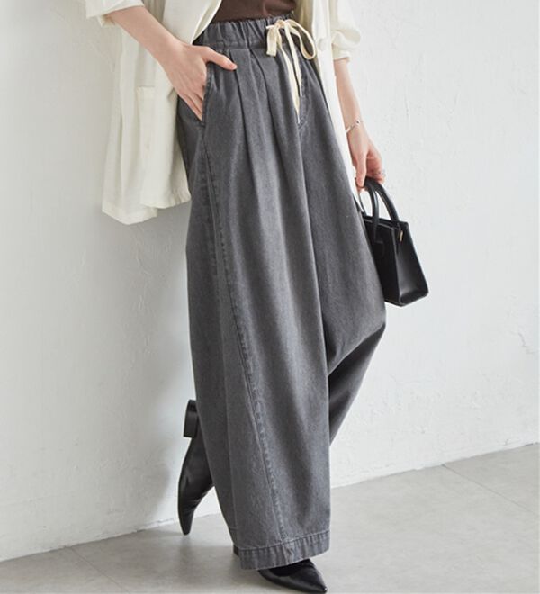 RANAN（ラナン）の「2タックワイドイージーデニムパンツ（フルレングスパンツ）」｜グレー