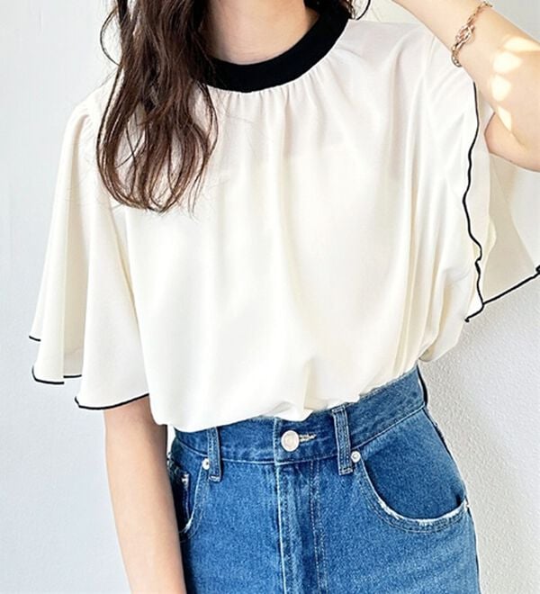 GeeRA（ジーラ）の「前後２ＷＡＹ配色フレアー袖ブラウス（ブラウス）」｜詳細画像