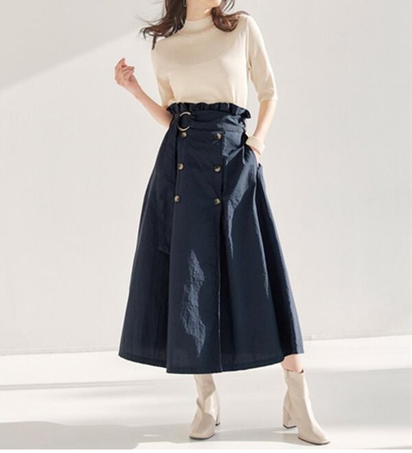 RANAN（ラナン）の「ナイロン素材トレンチフレアースカート（ロングスカート）」｜詳細画像