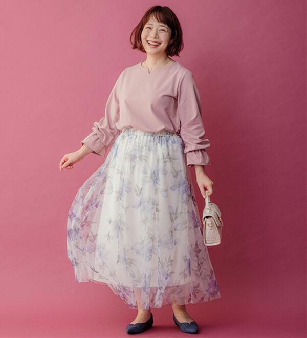 alotta（アロッタ）の「チュール花柄プリントスカート（ロングスカート）」｜詳細画像