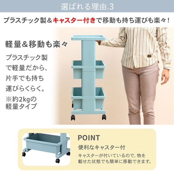 iellio（イエリオ）の「日本製リセ　テーブルワゴン３段＜キッチンワゴン・バスケットトローリー・ラック・省スペース・小物収納＞（リビング用品）」｜詳細画像