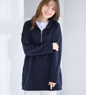 alotta（アロッタ）の「【毛玉になりにくい】柔らか裏起毛ハーフジップチュニック（チュニック）」｜ネイビー