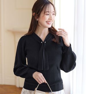 alotta（アロッタ）の「カシミヤタッチボウタイリブニット（ニット・セーター）」｜ネイビー