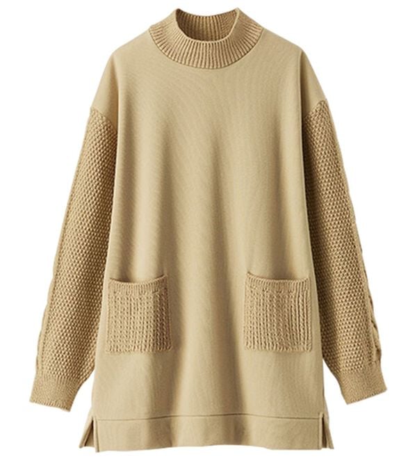 BELLUNA（ベルーナ）の「裏起毛素材ケーブルニット切替チュニック（チュニック）」｜詳細画像