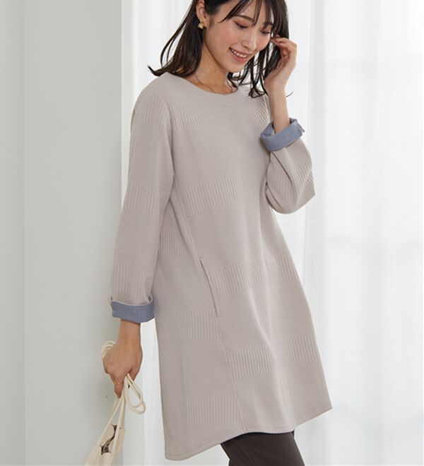 BELLUNA（ベルーナ）の「後ろボタンボーダージャカードワンピース（その他ワンピース）」｜詳細画像