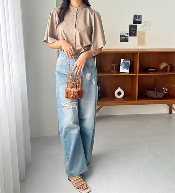 GeeRA（ジーラ）の「フレアー袖バンドカラーブラウス（ブラウス）」｜詳細画像