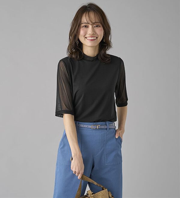 BELLUNA（ベルーナ）の「【５分袖】チュール切替上品インナー（カットソー）」｜詳細画像