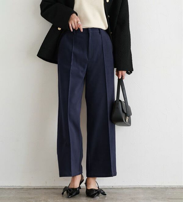 Pierrot（ピエロ）の「カット起毛ピンタックワイドパンツ（ワイドパンツ・ガウチョ）」｜詳細画像