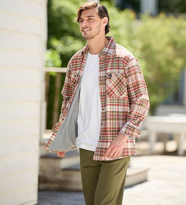 「（ダンロップ・リファインド）裏地に技あり！快適フランネルシャツジャケット（メンズジャケット）」｜詳細画像