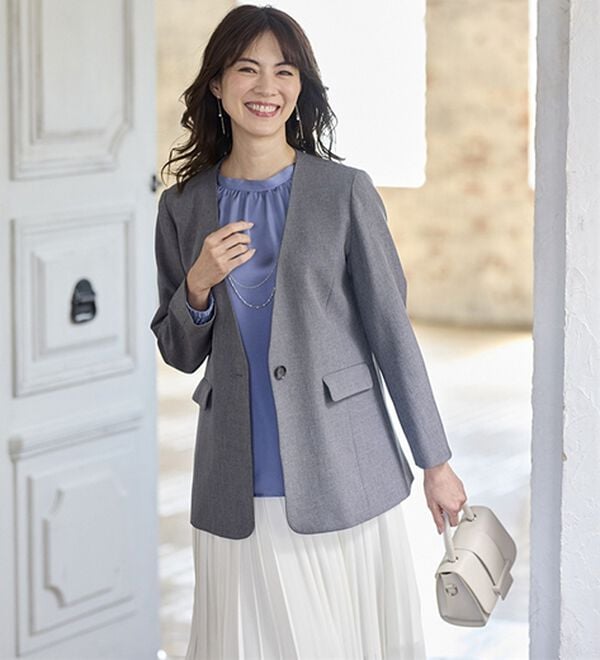 BELLUNA（ベルーナ）の「＜楽スタフィット＞ノーカラージャケット（ノーカラージャケット）」｜詳細画像