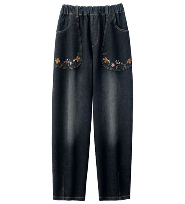 ルフラン（ルフラン）の「【２本組】気まぐれ刺しゅうの花うたデニム（フルレングスパンツ）」｜詳細画像