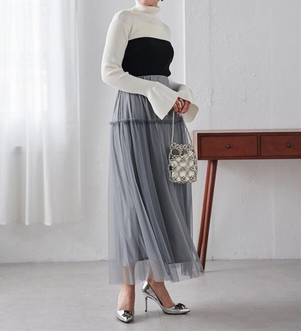 RANAN（ラナン）の「ふわっと可愛いフリルギャザーチュールスカート（ロングスカート）」｜詳細画像