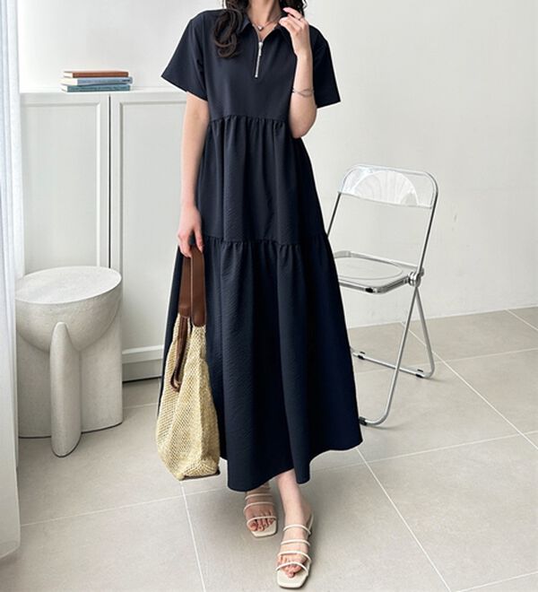 GeeRA（ジーラ）の「サッカーティアードハーフジップワンピース（その他ワンピース）」｜詳細画像