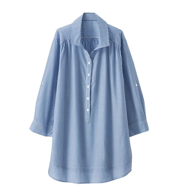 BELLUNA（ベルーナ）の「サラリ綿混！ギャザー使いシャツチュニック（チュニック）」｜詳細画像