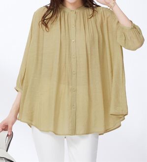 BELLUNA（ベルーナ）の「【新色追加】スラブ素材ギャザーデザインブラウス（ブラウス）」｜ライムイエロー