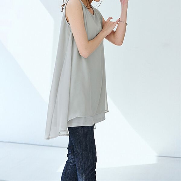 ひんやり！ノースリーブ異素材使いフレアーチュニック - ベルーナ【公式】