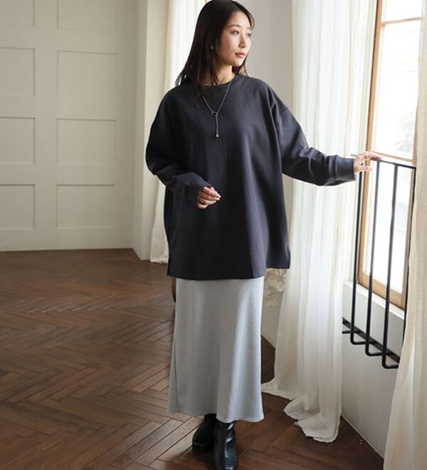 A HAPPY MARILYN（アハッピーマリリン）の「【Ｍ～８Ｌ】スウェット苦手さんも嬉しい！綿トレーナーライクビッグシルエットＴシャツ（Tシャツ）」｜詳細画像