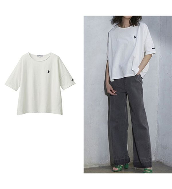 RANAN（ラナン）の「綿１００％ワンポイントTシャツ＜Ｕ.Ｓ.　ＰＯＬＯ ＡＳＳＮ.＞（Tシャツ）」｜オフホワイト