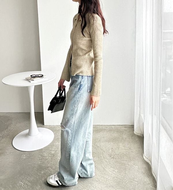 GeeRA（ジーラ）の「ゴールドボタンポロ衿リブニットトップス（ニットカーディガン）」｜詳細画像