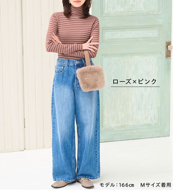 BELLUNA（ベルーナ）の「＜＆ｃｏｃｏｃｈｉ＞ハピネスコットン１００％×吸湿発熱リブタートルニット（ニット・セーター）」｜詳細画像