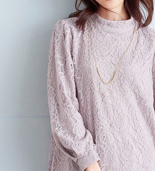 BELLUNA（ベルーナ）の「【一枚でエレガント！】ふんわり総レーススタンド衿チュニック（チュニック）」｜詳細画像