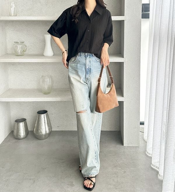 GeeRA（ジーラ）の「透かし編カットソーポロ衿シャツ（シャツ）」｜詳細画像