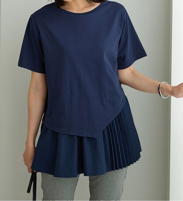 BELLUNA（ベルーナ）の「異素材使い裾アシメデザインチュニック（チュニック）」｜詳細画像