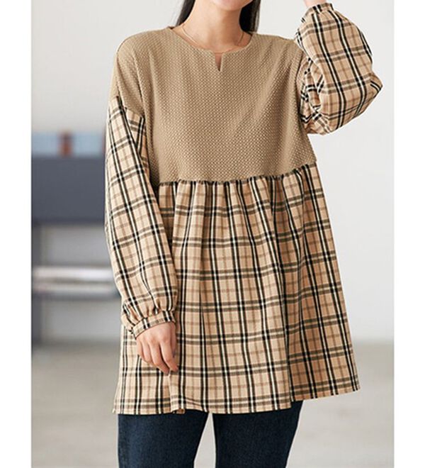 BELLUNA（ベルーナ）の「【２枚組】お腹すっぽりカバー！ジャカード布帛切替チュニック（チュニック）」｜詳細画像