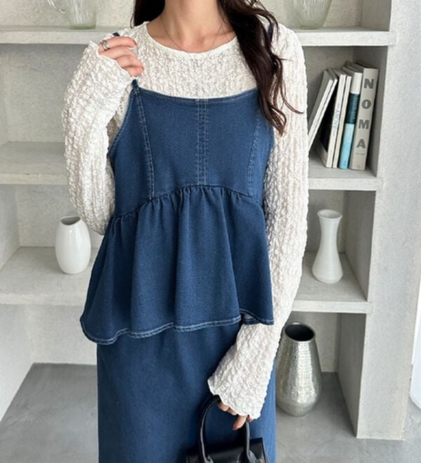 GeeRA（ジーラ）の「楽ちん！デニムペプラムキャミワンピース（その他ワンピース）」｜詳細画像