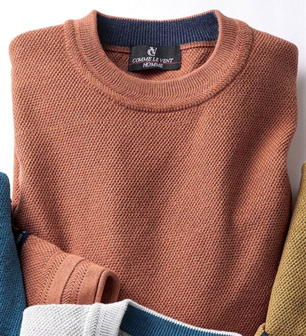 「＜コムルヴァン・オム＞大人の上品ニットＴシャツ（メンズカットソー）」｜サーモン