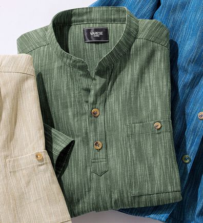 「ざっくり木綿の前開きゆったりシャツ（メンズシャツ）」