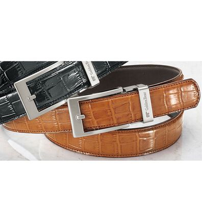 「＜ゴールデンベア＞牛革クロコ型押しコンフォートベルト（メンズベルト）」