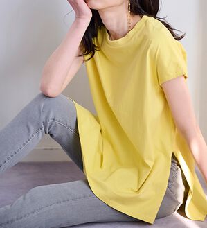 極美品　レオナール　コットン　フレンチスリーブ　チュニック　ゆったり38 BC＞綿100％ひんやりサイドスリットフレンチスリーブチュニック