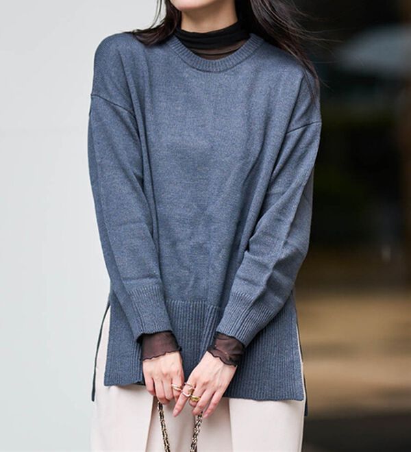 RANAN（ラナン）の「ワイドリブ使いカラーニットチュニック（ニット・セーター）」｜詳細画像