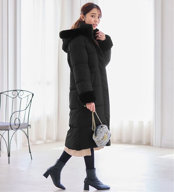 ファー付きリボン留めロングコート ファー付きリボン留めロングコート コート ファー 付き