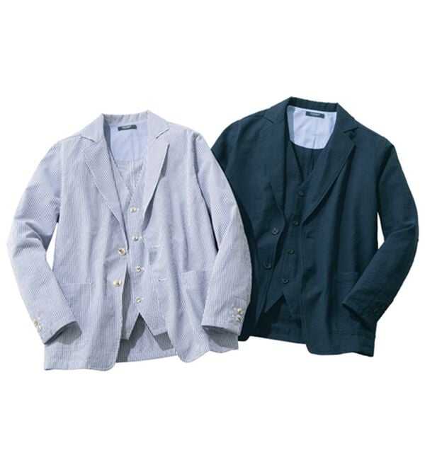 「さらっと快適！麻入りシアサッカーアンサンブル（メンズニット・セーター）」｜詳細画像