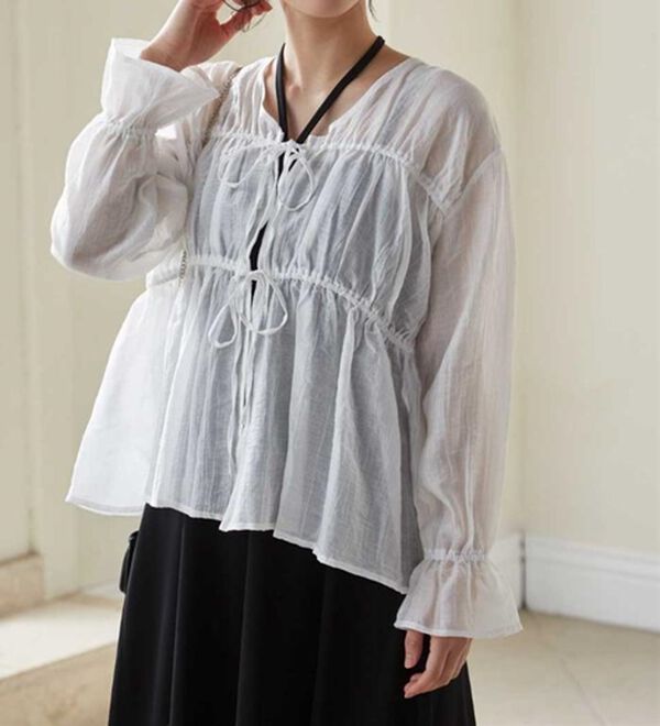 RANAN（ラナン）の「リボンドロストブラウス（ブラウス）」｜詳細画像