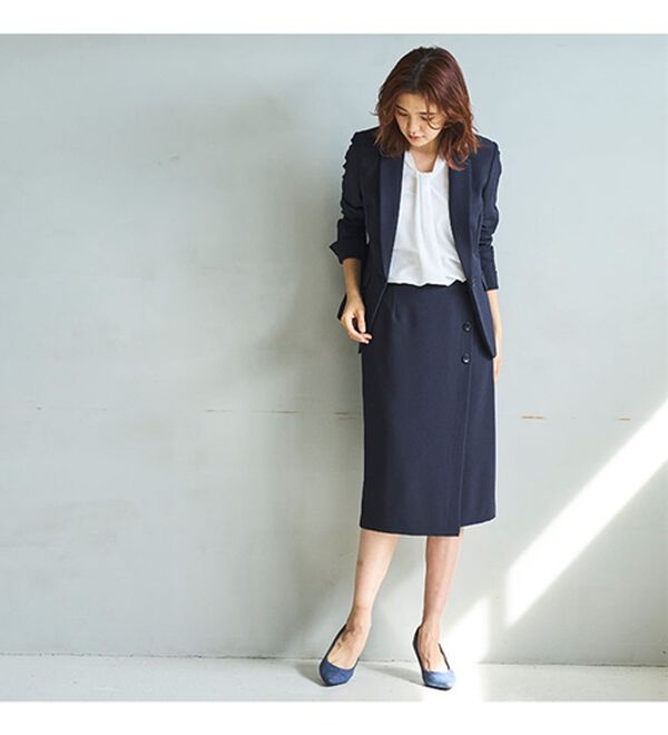 GeeRA（ジーラ）の「【ジャケット+2ボトム】洗えるストレッチ！ジャケット＆ブラウス＆ワイドパンツ＆スカートスーツセット（パンツスーツ）」｜詳細画像