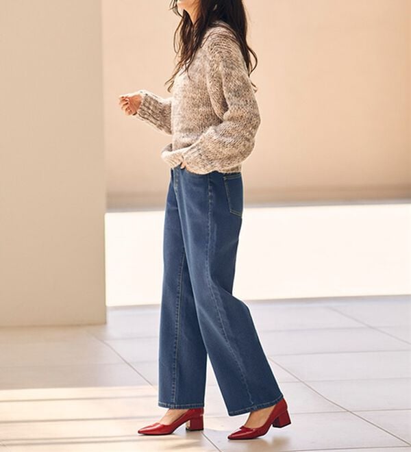 RANAN（ラナン）の「【裏起毛】ウエストゴムなのにスッキリ穿けるデニム（フルレングスパンツ）」｜詳細画像